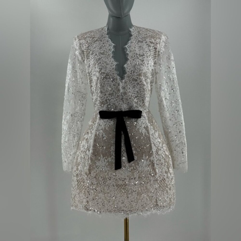 🆕 BRONX & BANCO 🧿 NWOT Isa Long Sleeve Mini Dress, with Bow - Sz M / US 6 - Picture 2 of 16